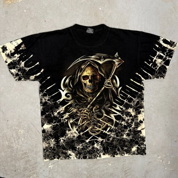 Vintage Survivors Grim Reaper Skull Graphic TShirt Black Cotton XL - Picture 2 of 8